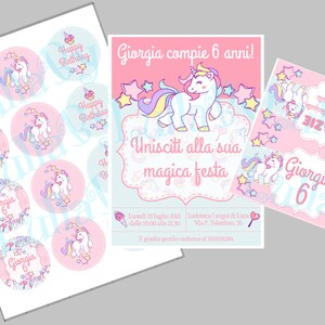 FESTA UNICORNO - Mini pack - Invito, cupcake toppers, chiusura regalini fine festa - File digitale stampabile, personalizzazioni incluse