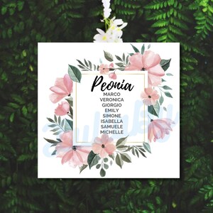 Grafica per TABLEAU Marriage + SEGNATAVOLO - Matrimonio tema fiori PEONIA - File stampabile personalizzazioni incluse