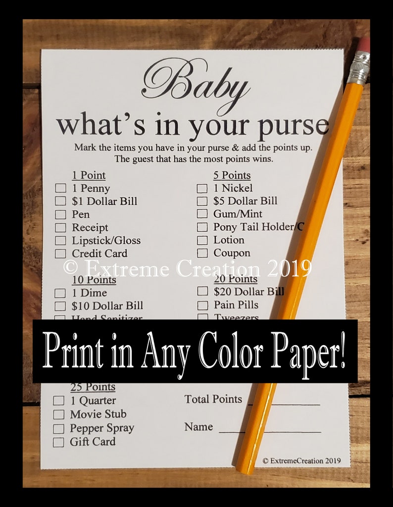What's in Your Purse Baby Shower Games Printable. Baby | Etsy