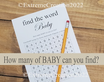 Find the words BABY - How many of the word "BABY" can you find - Baby Shower Games - Baby Shower