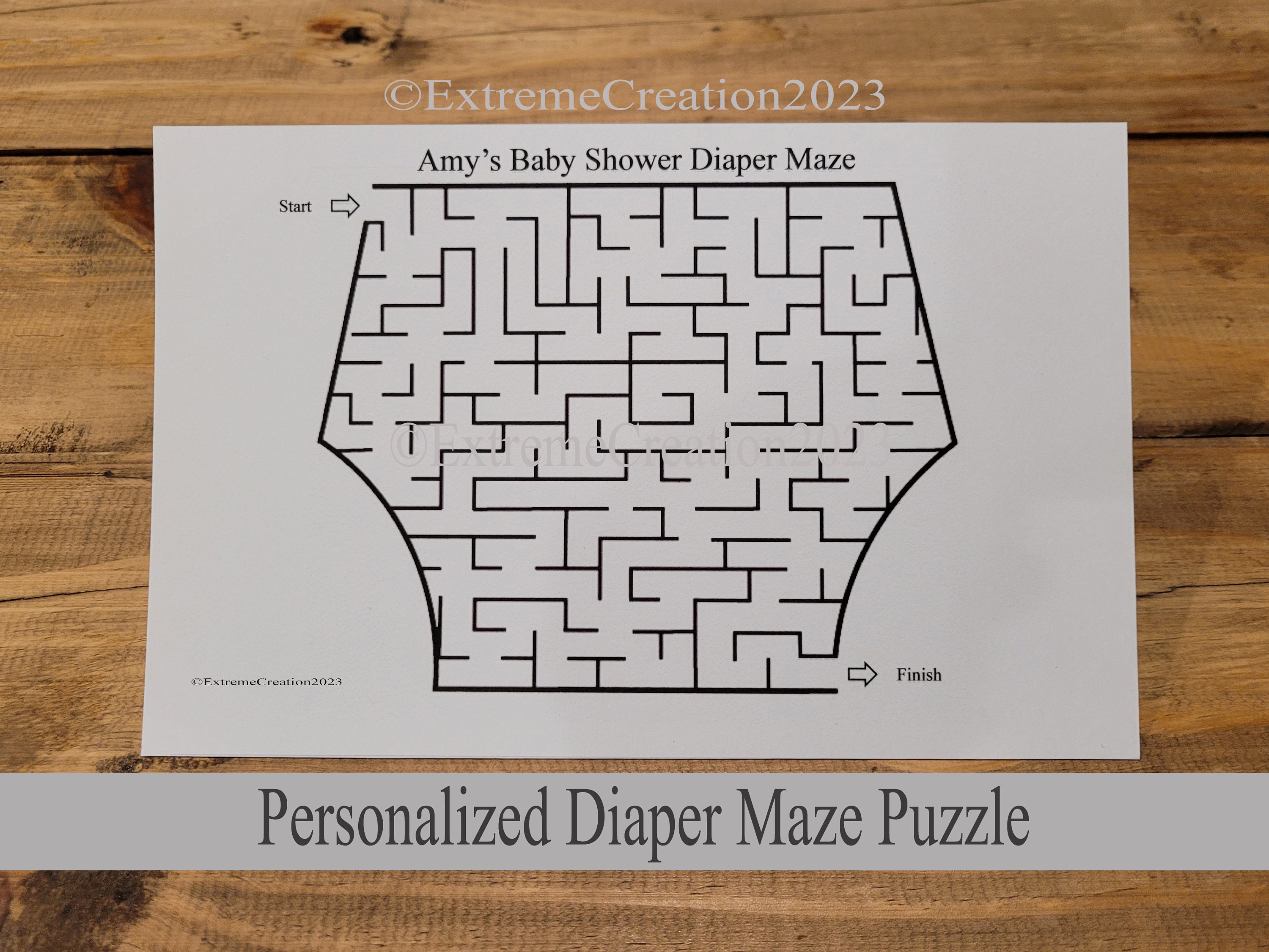 Maze Puzzle Baby Shower Game Diaper - Diaper Maze - Baby Shower Game - Download & Print - Personalized - Made to Order
