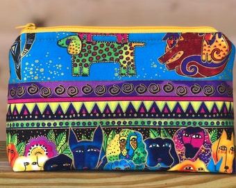 Metallic Dog & Doggies Cosmetic Bag, Toiletry Bag, Zipper Pouch, Make Up, Gadget Pouch