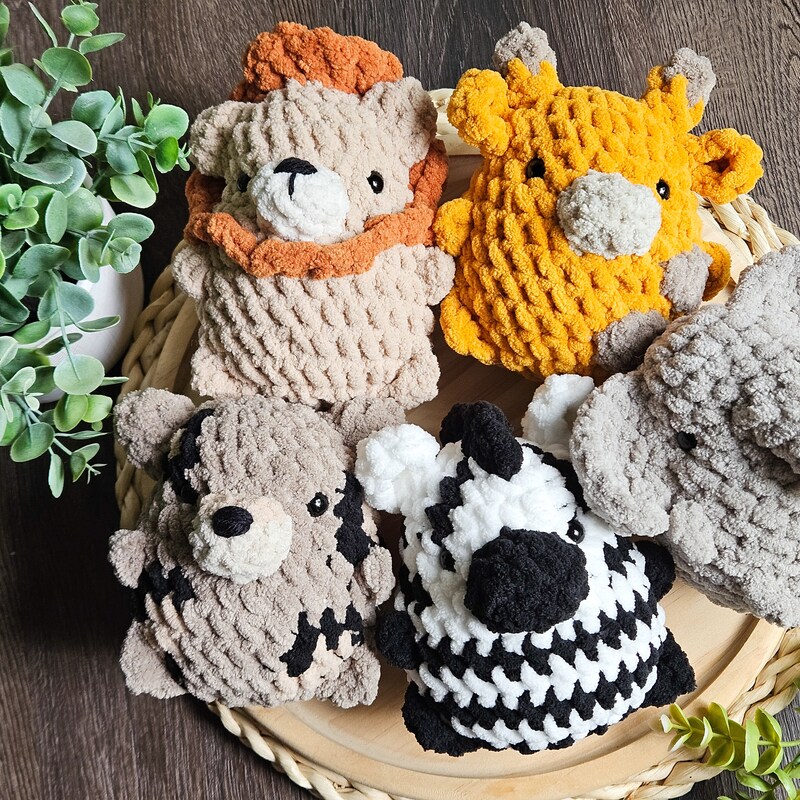 Handmade Crochet Safari Animals - Zebra, Elephant, Monkey, Tiger, Lion, Giraffe, Hippo, Leopar