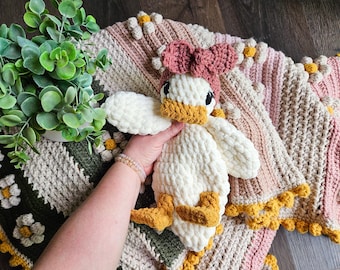 Pato Della Snuggler de ganchillo hecho a mano / Pato Lovey / Pato hecho a mano / Pato con diadema Snuggler / Pato de ganchillo / Pato de ganchillo Animal de granja
