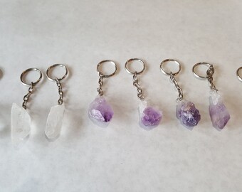 Raw Amethyst or Quartz Crystal Keychains - Crystal Charm Keychain