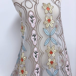 Colorful Ivory Organza Embroidered Lace Dress Fabric for Ball gown, Prom dress, Homecoming dress