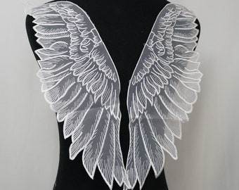 Off White Fabric Feather Wings Wedding Gown Appliques Embroidered Gauze Lace Collar Sew On Patches For Dress DIY Decoration