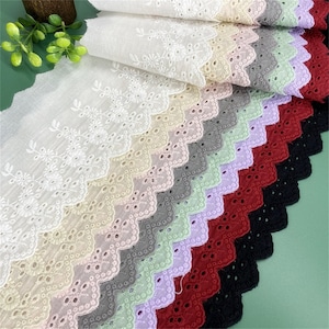 Cotton Lace, Floral Eyelet Cotton Trims, 4.3&quot; Wide Scalloped Lace Trimming 2 Yards