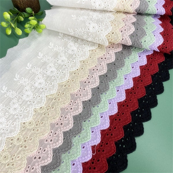 Dentelle de coton, bordures en coton à oeillets floraux, largeur de 4,3 po., bordure en dentelle festonnée, 2 yards