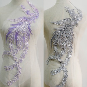 3 Colors, Large Bird Phoenix Appliqué Gold Beaded Embroidery Sewing Applique for Lyrical Dance, Back Gown, Costume Design