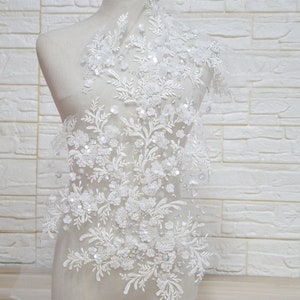 Exquisite Beaded Applique Off white Floral Leaf Bridal Lace Sewing Appliqué Large Embroidery Sequined Beaded Applique Trim
