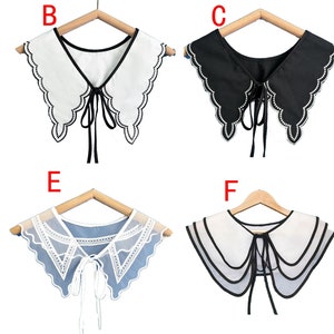 Organza Fake Collar, Detachable Peter Pan Collar, Off white / Black Lace Collar, Clothes Accessory image 1