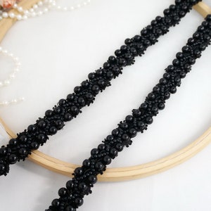 Black Pearl Beaded Trim for Wedding Gown, Sashes Belt, Headbands, Jewelry or Costume design