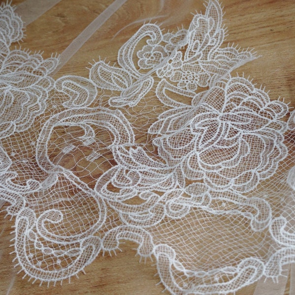 Bordure en dentelle de voile de mariée au crochet exquise bordure en tissu guipure festonné blanc cassé pour robe de soirée de bal d'étudiants ourlet de mariage