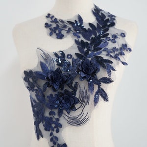 Navy Lace Applique Sequins Embroidery Appliqué for Headscarf - Etsy