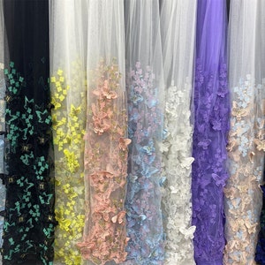 Beautiful 3D Butterfly Applique Embroidered Mesh Fabric for Wedding Veils, Prom Dress, Capes, Garments
