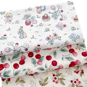 Weicher Baumwollstoff, Rote Kirschen Baumwollstoff Schüttgut, Kaninchen Blumen Baumwollstoff, Quilt Stoff 160 cm Breit