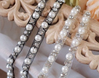 Ivoor parels met strass kralen rand lint kant voor kant choker, hoofdbanden, bruids sjerpen, bruiloft accessoires