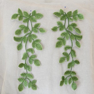 Par de apliques de renda de folha verde para trajes líricos, balé, vestidos de ilusão, véus e vestimentas