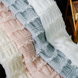 Soft Stretch Frilly Fabric, 4 Colors - Ruffle Pleated Chiffon Fabric for Ball Gown, Boho Ruffle Wedding Dress, Party Dress, Garment