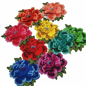 2 pezzi - squisita toppa ricamata a forma di peonia, toppa con fiore, applique da cucito, materiali decorativi per abbigliamento vintage di grandi dimensioni