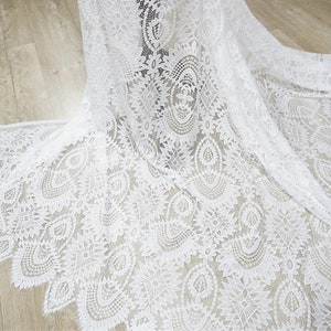 Retro Scalloped Design Chantilly Fabric, Bridal Eyelash Lace Fabric, Soft French Chantilly Wedding Gown Fabric