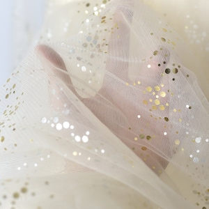 Gold Glitter Kreis Muster Mesh-Spitze-Gewebe für Tutu Kleid, Schleier, Brauthandschuhe, Hochzeit Dekoration