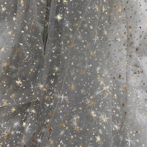 Soft Tulle Lace Gold Stars Printed Fabric for Prom Dress, Tutu Dress, Wedding or Christmas Decor - 10 Colors
