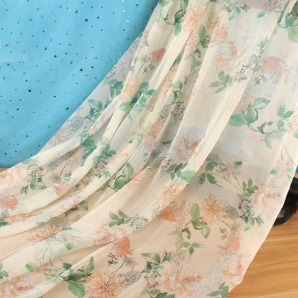 Tissus pour vêtements de couture en mousseline de soie imprimés par fleurs de polyester doux par mètre