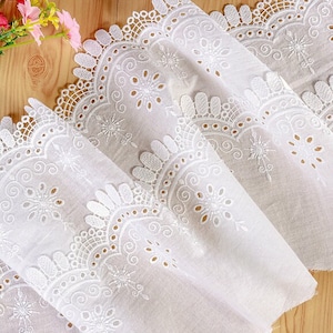 Off White Floral Cotton Eyelet Embroidered Lace Trim for Skirts, Doll ...