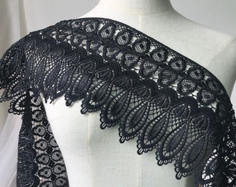 Black venice lace, Teardrop lace trim, 5.6 inches wide Black Tear Drops lace by the yard