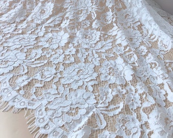 Chantilly Spitze, Hochzeit Spitzenstoff, Ivory Rose Blumen-Stoff, weicher ausgebogter Spitzenstoff