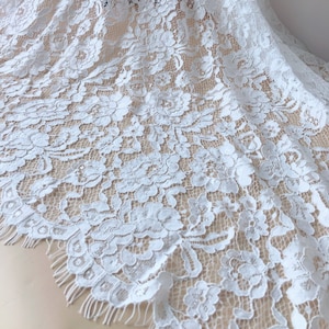 Chantilly Lace, Wedding Lace Fabric, Ivory Rose Flower Fabric, Soft Scalloped Lace Fabric