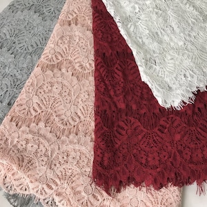 Beautiful scallops lace fabric 59&quot; wide eyelash lace fabric by the yard