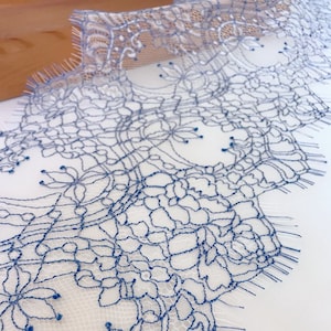 8.3" wide Blue lace trim soft chantilly bridal lace exquisite scallops edging eyelash trim lace - 3 Meters
