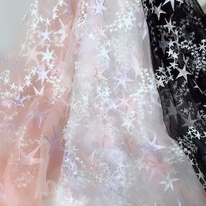 Beautiful stars lace fabric Ivory pink purple star fabric soft tulle lace fabric for cocktail dress, gowns, bridal veil
