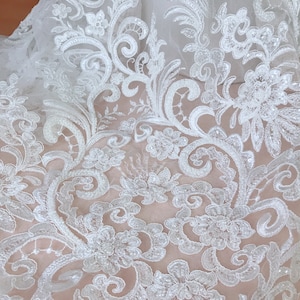 Gorgeous Embroidered Lace Ivory Heavy Beaded Wedding Lace Fabric for ...