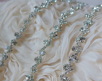Bordure en cristal, bordure en écharpe de mariage, bordure en strass pour ceinture, appliques pour mariée en strass