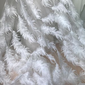 Off White Feathers Lace Fabric, Transparent Mesh Fabric, Dresses Fabric or Lace Curtains