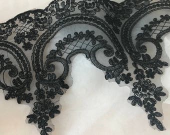 Vintage BLACK Embroidery Lace Alencon Lace Trim for Wedding Gown, Millinery, Bridal Gloves, Costumes