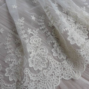 Ivory Wedding Lace Trim 12.6&quot; Embroidered Tulle Flower Net Lace Trim for Bridal Dress Home Decor Costume Supplies