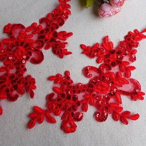 Red Embroidered Applique Pair Sequins Lace Applique Wedding Headband