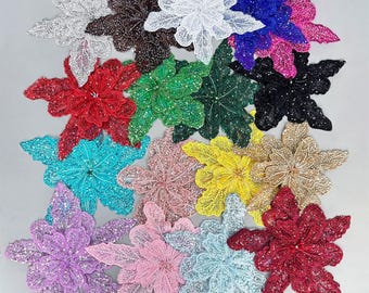 15 colori - Fiori 3D con paillettes, perline, petali floreali e applicazioni in pizzo ricamato per danza lirica, balletto, abiti o costumi con effetto illusionistico.