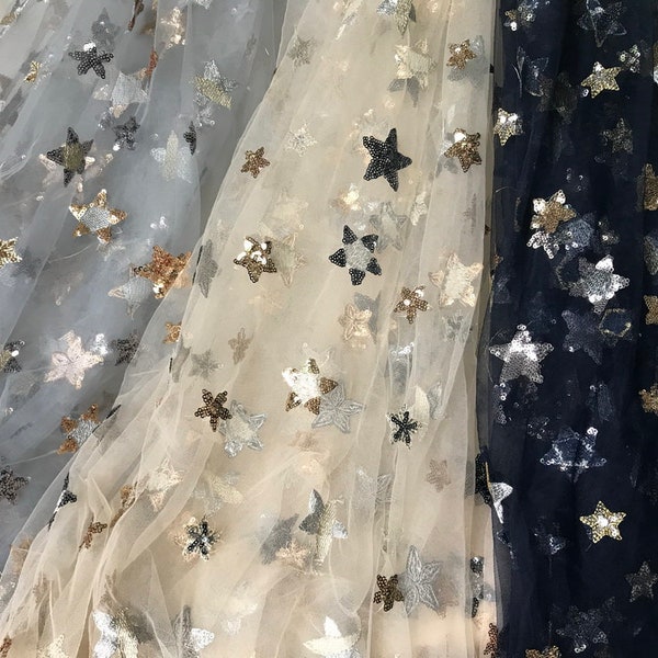 Soft Tulle Lace Fabric Exquisite Sequined Stars Lace Fabric for Weddings, Tutu dress, Mantilla or Prom dress