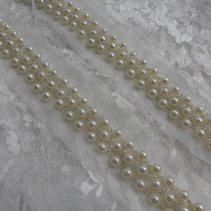 Beaded Trim - Pearl Beads Lace Trim in Ivory For Weddings, Bridal Sash, Headbands, Jewelry or Costume design