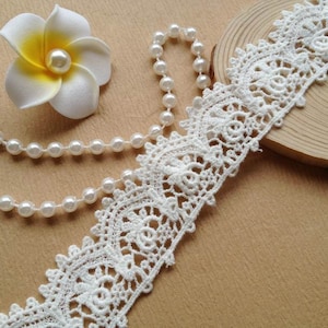 Cotton Lace Trim, White Lace Trim, Retro Embroidered Lace, 2 Yards