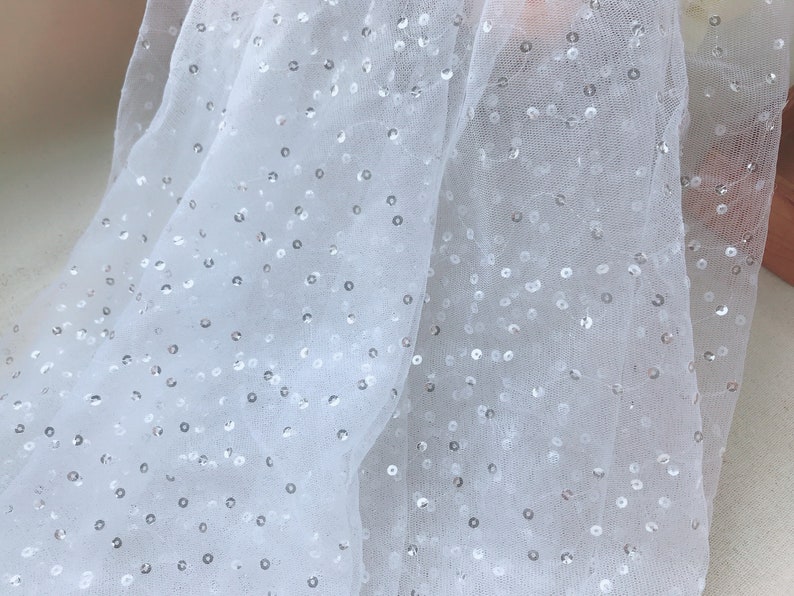 Fancy Tulle Bridal Lace Fabric Silver Sequin Fabric for Bridal | Etsy