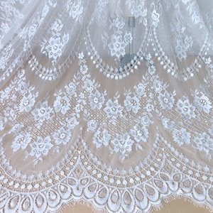 New - chantilly lace light off white floral fabric gorgeous scalloped lace fabric by the yard
