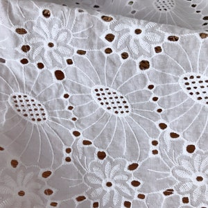 Cotton fabric, off white eyelet fabric by the yard, eyelet embroidered dress lace fabric, cotton eyelet fabric image 2