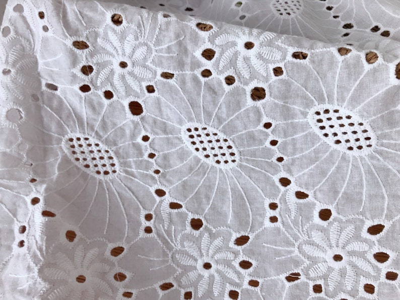 Cotton fabric, off white eyelet fabric by the yard, eyelet embroidered dress lace fabric, cotton eyelet fabric image 2